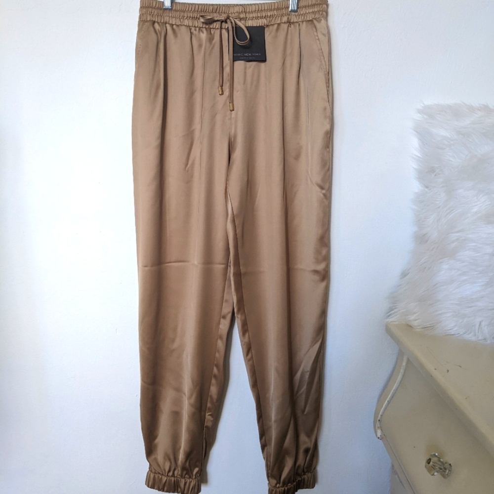 Marc New York Women's Satin Jogger Pants  Dark Taupe Size M